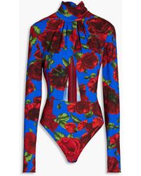 Magda Butrym - Gathered Cutout Floral-print Stretch-jersey Bodysuit - Lyst