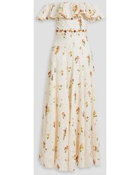 Agua Bendita - Oro Clementina Off-the-shoulder Floral-print Linen Maxi Dress - Lyst