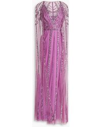 Zuhair Murad Cape-effect Embellished Tulle Gown - Purple