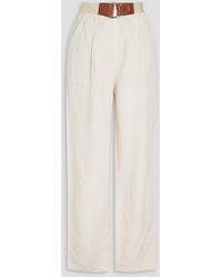 Emporio Armani - Buckled Lyocell And Linen-blend Wide-leg Pants - Lyst