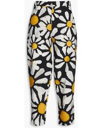 Marni - Cropped Floral-print Cotton-poplin Tapered Pants - Lyst