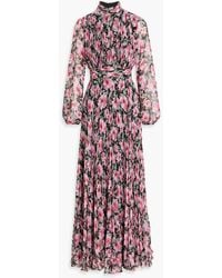 Mikael Aghal - Maxikleid aus plissiertem chiffon mit floralem print und cut-outs - Lyst