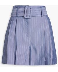 Sandro - Artis Belted Pleated Striped Twill Shorts - Lyst