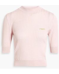 Marni - Embroidered Ribbed Wool And Silk-blend Sweater - Lyst