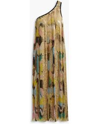 Emilio Pucci - Belted One-shoulder Sequined Printed Chiffon Midi Dress - Lyst