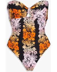 Sandro - Cutout Floral-print Bandeau Swimsuit - Lyst