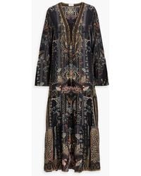 Camilla - Embellished Lace-up Printed Silk Crepe De Chine Maxi Dress - Lyst