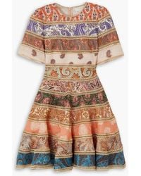 Zimmermann - Devi Lace-trimmed Patchwork Paisley-print Linen Mini Dress - Lyst