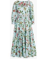 Agua Bendita - Miel Frutal Embroidered Tiered Floral-print Cotton-poplin Midi Dress - Lyst