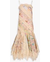 Zimmermann - Eden Floral-Print Corded Lace-Paneled Wool And Silk-Blend Organza Maxi Dress - Lyst