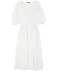 Three Graces London - Arabella Shirred Cotton-gauze Midi Dress - Lyst