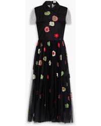RED Valentino - Bead-embellished Embroidered Taffeta And Tulle Midi Dress - Lyst