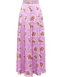 Peter Pilotto Floral-print Hammered Silk-satin Wide-leg Trousers Lavender - Purple