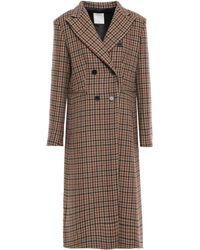 Sandro Double-breasted Checked Wool-blend Coat Camel - Natural