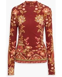 FARM Rio - Ruched Printed Stretch-Jersey Top - Lyst