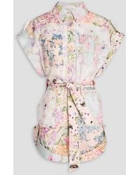 Zimmermann - Floral-Print Linen Playsuit - Lyst