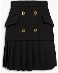 Moschino - Button-embellished Pleated Crepe Mini Skirt - Lyst