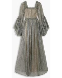 Sandra Mansour - Enchanteresse maxikleid aus tüll mit glitter-finish und rüschen - Lyst