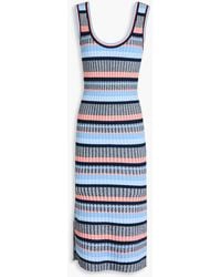 Veronica Beard - Fabiana Striped Ribbed-Knit Midi Dress - Lyst