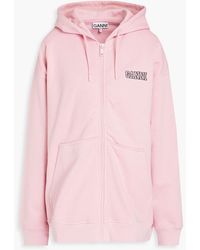 Ganni - Cotton-blend Fleece Hooded Jacket - Lyst