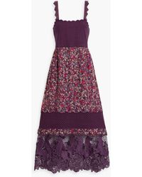 FARM Rio - Lace-Paneled Floral-Print Broderie Anglaise Cotton Midi Dress - Lyst