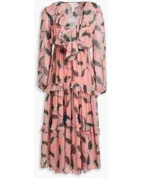 Saloni - Ruffled Printed Silk-georgette Midi Dress - Lyst