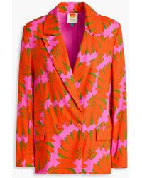 FARM Rio - Double-Breasted Floral-Print Linen-Blend Blazer - Lyst