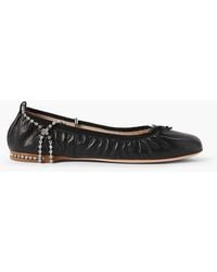 Miu Miu - Crystal-Embellished Leather Point-Toe Flats - Lyst