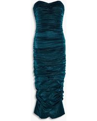 Dolce & Gabbana - Strapless Ruched Metallic Silk-blend Midi Dress - Lyst