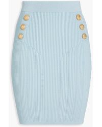 Balmain - Button-Embellished Ribbed-Knit Mini Skirt - Lyst