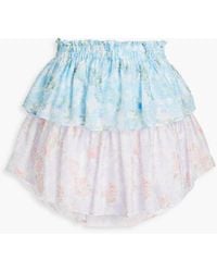 LoveShackFancy - Minirock aus seidenchiffon mit floralem print und rüschen - Lyst