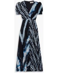 Saloni - Lea Printed Silk Crepe De Chine Midi Dress - Lyst