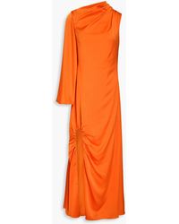 Halston - Keiana One-shoulder Draped Crepe-satin Gown - Lyst