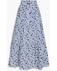Loretta Caponi - Nuvola Tiered Floral-print Cotton Maxi Skirt - Lyst