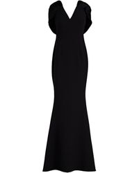 Safiyaa Lola Crepe-paneled Embellished Draped Hammered Silk-satin Gown - Black