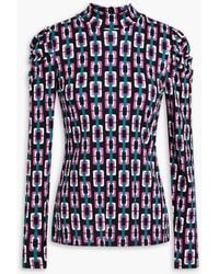 Diane von Furstenberg - Doha Ruched Printed Lyocell And Wool-blend Jersey Turtleneck Top - Lyst