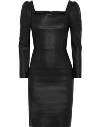 Iris & Ink + Julia Restoin Roitfeld Nicole Gathered Leather Dress Black