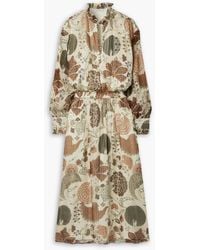 Lafayette 148 New York - Pleated Embroidered Printed Silk-blend Chiffon Midi Dress - Lyst
