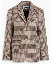 Ganni - Blazer aus tweed aus einer wollmischung mit hahnentrittmuster - Lyst