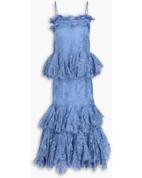 Zimmermann - Tiered Crystal-Embellished Cotton-Blend Lace Midi Dress - Lyst