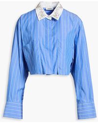 Sandro - Cropped Striped Cotton-Poplin Shirt - Lyst