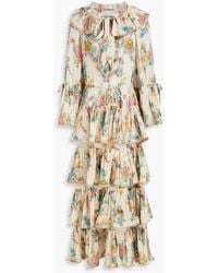 Zimmermann - Tiered Floral-print Cotton-blend Crepon Maxi Dress - Lyst