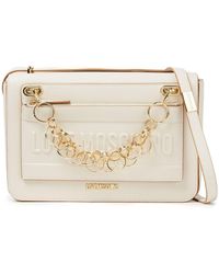 Love Moschino Chain-embellished Metallic Faux Leather Shoulder Bag - White