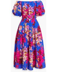 Nicholas - Off-the-shoulder Floral-print Linen-blend Midi Dress - Lyst