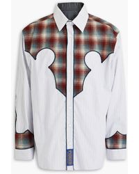 Maison Margiela - Pendleton Checked Wool And Striped Cotton-Poplin Shirt - Lyst