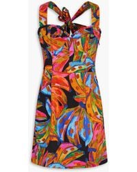 FARM Rio - Bow-detailed Printed Linen-blend Mini Dress - Lyst