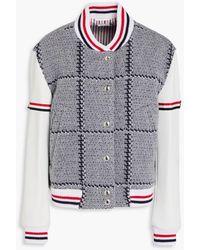 Thom Browne - Checked Merino Wool-tweed And Leather Bomber Jacket - Lyst