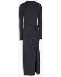Sandro - Ruched Ribbed Wool-blend Midi Dress - Lyst