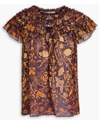 Ulla Johnson - Ruffled Metallic Printed Cotton-Blend Voile Top - Lyst