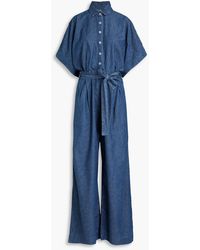 Triarchy - Belted Pleated Denim Wide-leg Jumpsuit - Lyst